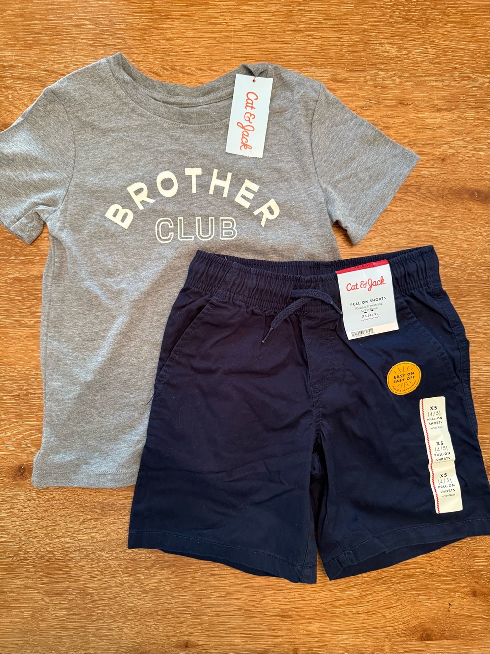 Cat & Jack Navy Pull-On Boys' Shorts with Drawstring and Gray Graphic Tee XS